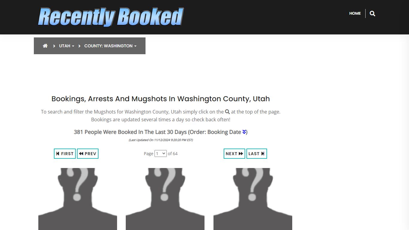 Bookings, Arrests and Mugshots in Washington County, Utah - Recently Booked